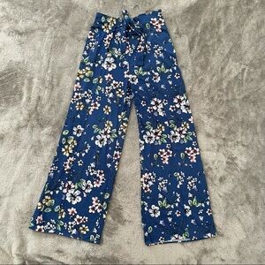 LA Gypsy Blue Floral Wide Leg Wrap Palazzo Pants Size Medium Boho Summer